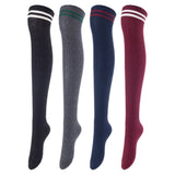 Incredible Women's 4 Pairs Thigh High Cotton Socks Unique, Durable, Super Soft For Everyday Relaxed Feet LAJ1023 Size 6-9 (Black,DarkGrey,Navy,Wine)