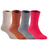 Children's Durable, Stretchable, Thick & Warm Wool Crew Socks. Perfect as Winter Snow Sock and All Seasons FS01, 4 Pair, Size 4Y-6Y, Biege, Coffee, Grey, Red