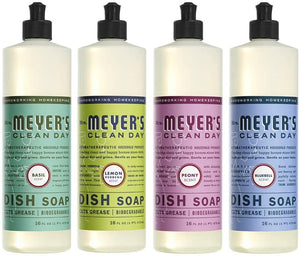 Mrs. Meyers Clean Day Liquid Dish Soap, 1 Pack Basil, 1 Pack Lemon Verbena, 1 Pack Bluebell, 1 Pack Peony, 16 OZ each