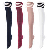 Incredible Women's 4 Pairs Thigh High Cotton Socks Unique, Durable, Super Soft For Everyday Relaxed Feet LA1022 One Size (Navy, Wine, Beige, White)