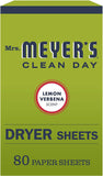 Dryer Sheets, Lemon Verbena Scent, Softens Fabric, Reduces Static, Cruelty Free Formula, Pack of 4, 80 Count Per Pack