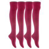 Lian LifeStyle Women's 4 Pairs Adorable Thigh High Cotton Socks LW1024 Size 6-9