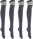 Lian LifeStyle Big Girls' Women's 4 Pairs Thigh High Cotton Socks L1022 Size 6-9