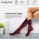 Lovely Annie Big Girl's & Women's 2 Pairs Knee High Wool Socks | Comfy, Cozy and Fancy Leg Warmer Stockings AFS05 Size L/XL(Wine)