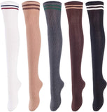 Lian LifeStyle Women's 5 Pairs Knee High Thigh High Cotton Socks Size 6-9 L1023