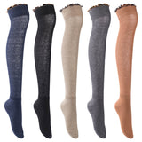 Lovely Annie Women's 5 Pairs Incredible Thigh High Cotton Boot Socks L1856 Size 5-11 5P5C-1(Black, Navy Blue, Beige, Turmeric, Dark Grey)