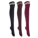 Lian LifeStyle Women's 3 Pairs Over Knee Thigh High Cotton Socks Size 6-9 L1023