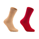 Lian LifeStyle Gorgeous Big Girls Women's 2 Pair Wool Crew Socks Size 6-9 FS03, Color (Beige,Red)