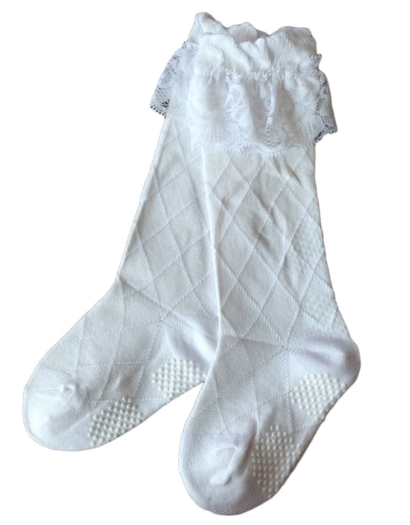 1 Pair Extra Soft Knee High Cotton Socks for Girls. Premium Quality Breathable Lightweight Perfect as Girls Athletic Socks Size(0Y-2Y) (White)
