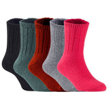 Children's Durable, Stretchable, Thick & Warm Wool Crew Socks. Perfect as Winter Snow Sock and All Seasons FS01, 5 Pair, Size 4Y-6Y, Black, DarkGrey, Wine, Grey, Red