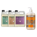 Liquid Hand Soap Refill, 1 Pack Basil, 1 Pack Geranium, 1 Pack Plum Berry, 33 OZ each include 1, 32 OZ Bottle of Bath & Shower Gel Soap, Citrus/Mint