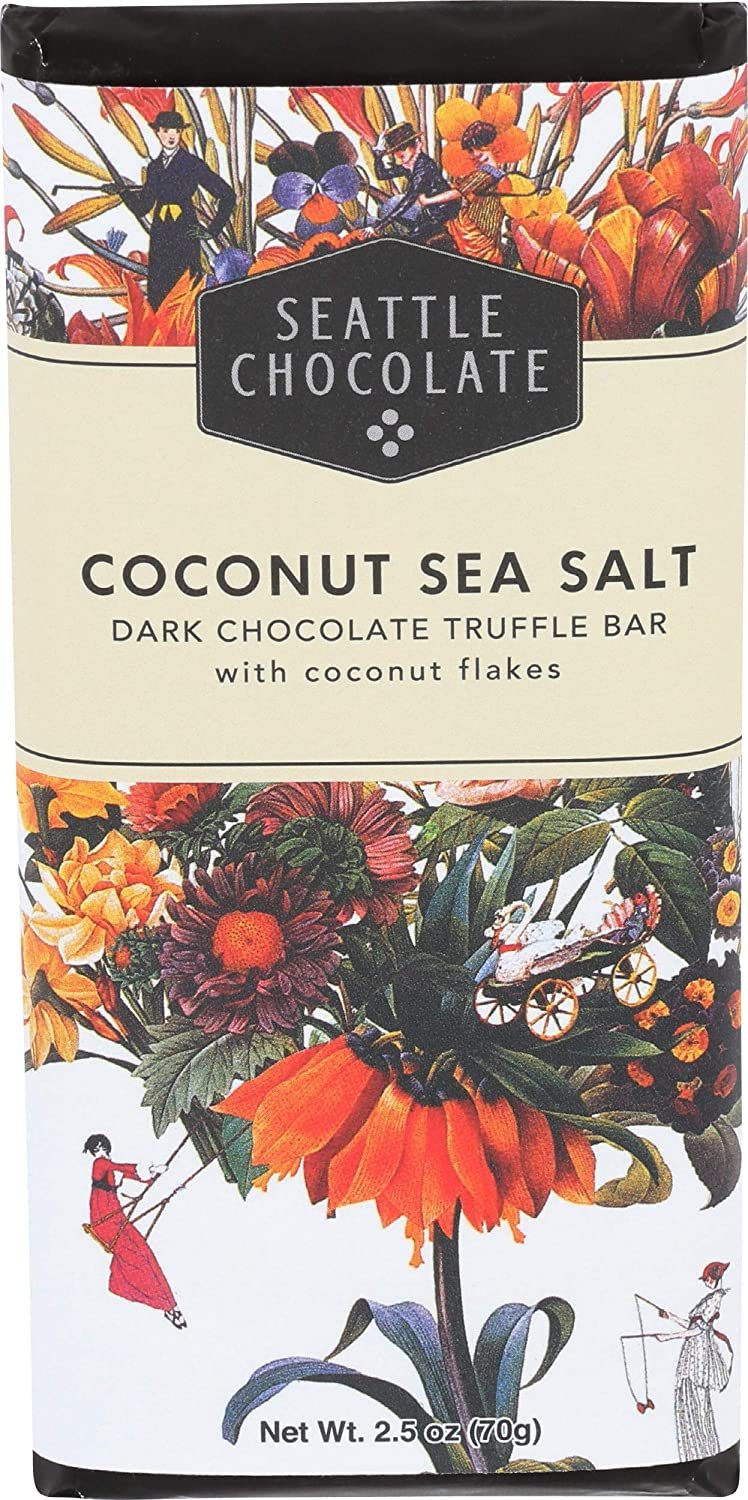 Dark Chocolate Truffles, Coconut Sea Salt, Gluten Free, Fair Trade, Non-GMO, No Sugar, Alcohol or Soy, Pack of 2, 2.5 OZ Per Pack