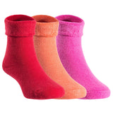 3 Pairs Children's Wool Socks for Boys & Girls. Thick & Warm Socks for Kids Perfect as Winter Snow Sock and All Seasons 12M-24M (Rose, Orange, Red)
