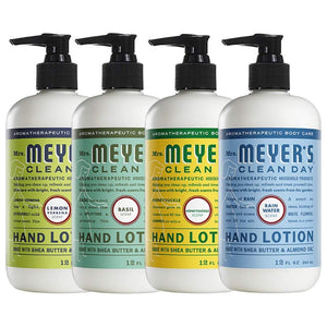 Mrs. Meyers Clean Day Hand Lotion, 1 Pack Lemon Verbena, 1 Pack Basil, 1 Pack Honeysuckle, 1 Pack Rainwater, 12 OZ each