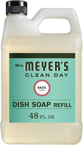 Mrs. Meyer's Clean Day Liquid Dish Soap Refill, Cruelty Free Formula, Basil Scent, 48 Fl Oz (Pack of 1)