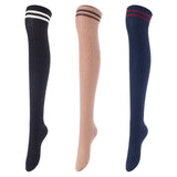 Lovely Annie Women's 3 Pairs Incredible Durable Super Soft Unique Over Knee High Thigh High Cotton Socks Size 6-9 A1023(Black,Khaki,Navy)