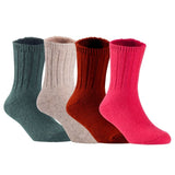 Children's Durable, Stretchable, Thick & Warm Wool Crew Socks. Perfect as Winter Snow Sock and All Seasons FS01, 4 Pair, Size 4Y-6Y, DarkGrey, Biege, Wine, Red