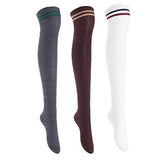 Lian LifeStyle Women's 3 Pairs Over Knee Thigh High Cotton Socks Size 6-9 L1023
