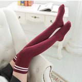 Lovely Annie Women's 5 Pairs Incredible Durable Super Soft Unique Over Knee High Thigh High Cotton Socks Size 6-9 A1023(Wine)