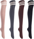 Lian LifeStyle Big Girls' Women's 4 Pairs Thigh High Cotton Socks L1022 Size 6-9