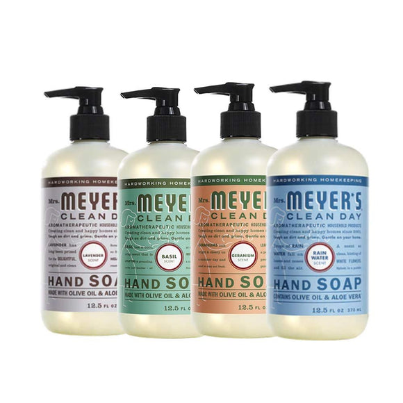 Mrs. Meyers Clean Day Liquid Hand Soap, 1 Pack Lavender, 1 Pack Basil, 1 Pack Geranium, 1 Pack Rain water, 12.50 OZ each