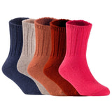 Children's Durable, Stretchable, Thick & Warm Wool Crew Socks. Perfect as Winter Snow Sock and All Seasons FS01, 5 Pair, Size 4Y-6Y, Navy, Biege, Coffee, Wine, Red