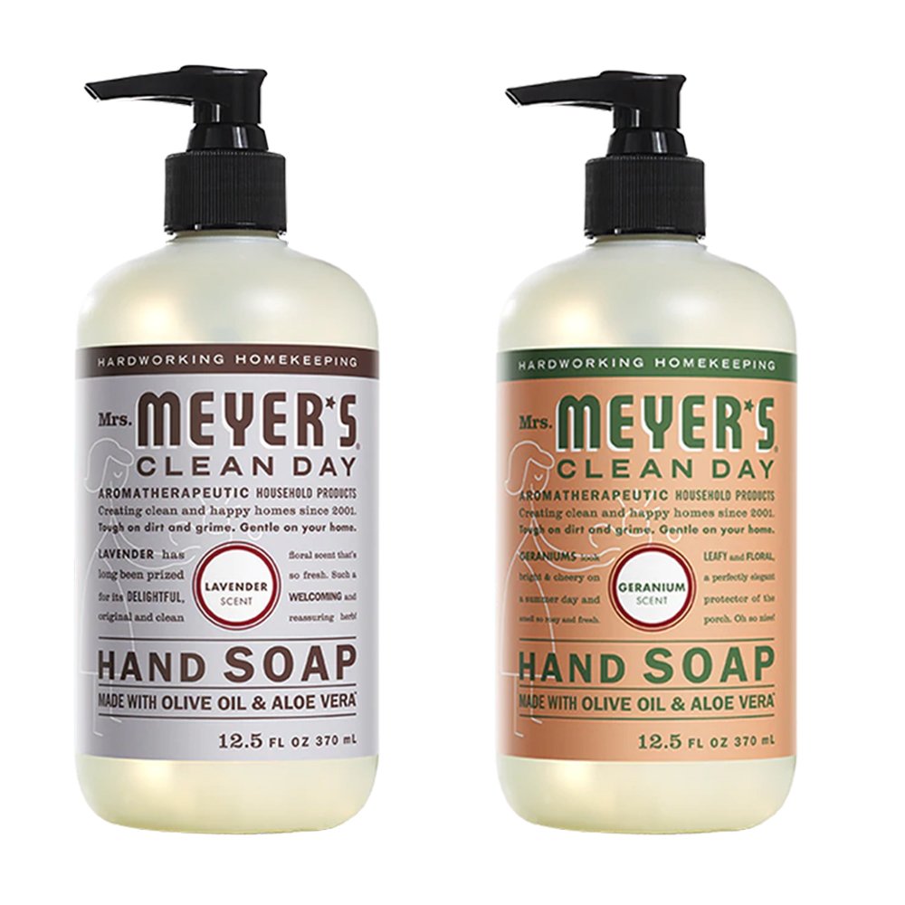 Mrs. Meyers Clean Day Liquid Hand Soap, 1 Pack Lavendar, 1 Pack Geranium, 12.5 OZ each