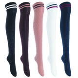 5 Pairs Awesome Durable Women Thigh High Cotton Boot Socks. Perfect As Winter & Spring Socks Size 6-9 (Black,Coffee,Khaki,White,Navy) T1023-5c4