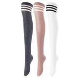 Lovely Annie Big Girl's Women's 3 Pairs Incredible Durable Super Soft Unique Over Knee High Thigh High Cotton Socks Size 6-9 A1022(DG,Kakhi,White)