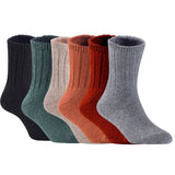 Children's Durable, Stretchable, Thick & Warm Wool Crew Socks. Perfect as Winter Snow Sock and All Seasons FS01, 6 Pair, Size 4Y-6Y, Black, DarkGrey, Biege, Coffee, Wine, Grey