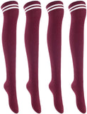 Lian LifeStyle Big Girls' Women's 4 Pairs Thigh High Cotton Socks L1022 Size 6-9