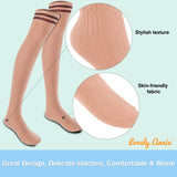 Lovely Annie Women's 3 Pairs Incredible Durable Super Soft Unique Over Knee High Thigh High Cotton Socks Size 6-9 A1023(Khaki)