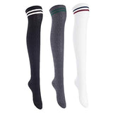 Lian LifeStyle Women's 3 Pairs Over Knee Thigh High Cotton Socks Size 6-9 L1023