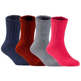 Children's Durable, Stretchable, Thick & Warm Wool Crew Socks. Perfect as Winter Snow Sock and All Seasons FS01, 4 Pair, Size 4Y-6Y, Navy, Wine, Grey, Red