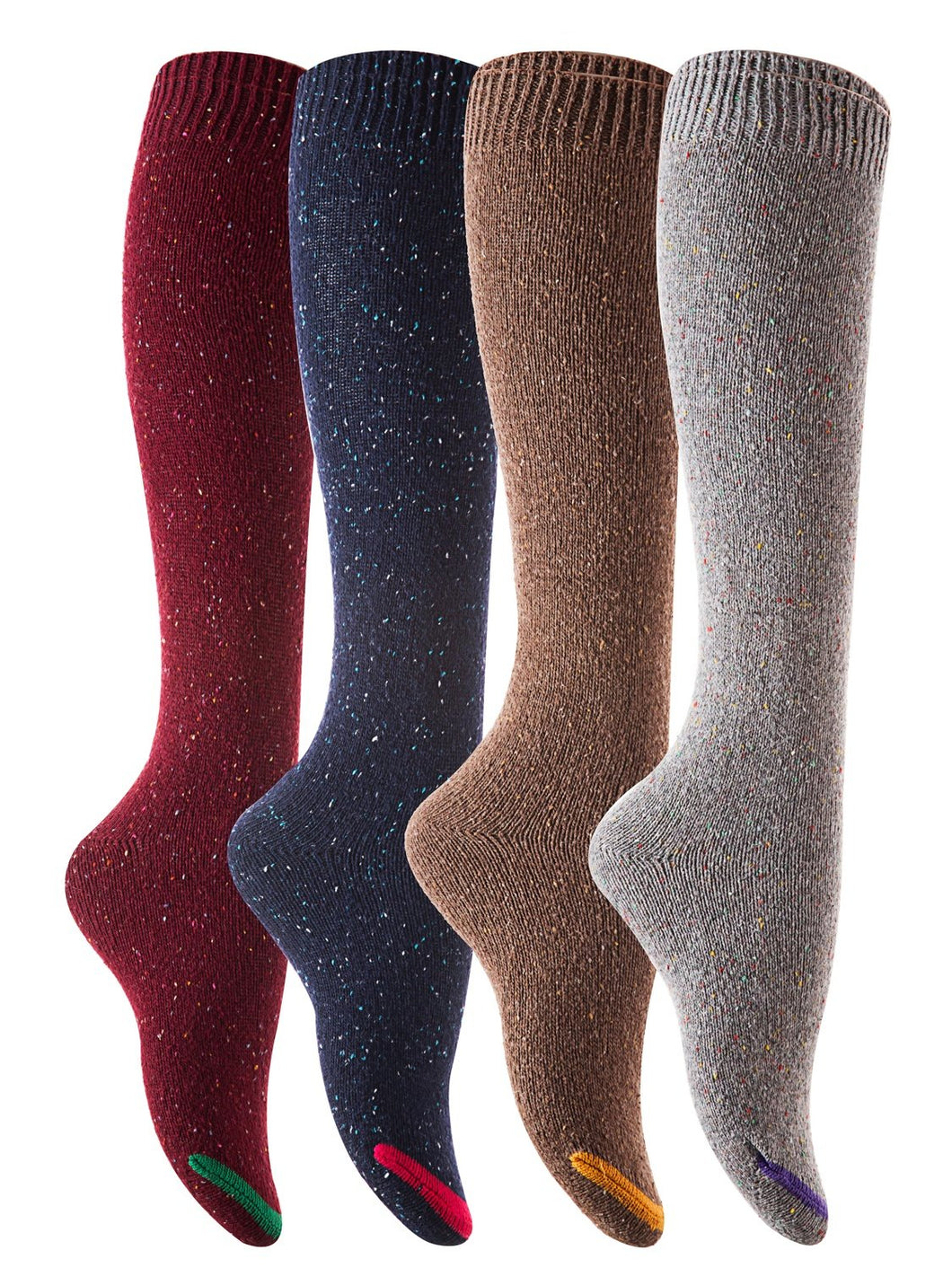 Lian Style Women's 4 Pairs Pack Knee-high Cotton Boot Socks 6-9 Style 8212-3 (4 Color w/o Black)