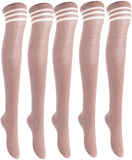 Lian LifeStyle Big Girl's Women's 5 Pairs Thigh High Cotton Socks Size 6-9 L1022
