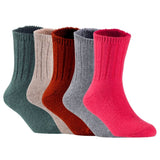Children's Durable, Stretchable, Thick & Warm Wool Crew Socks. Perfect as Winter Snow Sock and All Seasons FS01, 5 Pair, Size 4Y-6Y, DarkGrey, Biege, Wine, Grey, Red