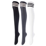Lovely Annie Women's 3 Pairs Incredible Durable Super Soft Unique Over Knee High Thigh High Cotton Socks Size 6-9 A1022(Black, Dark Grey, White)