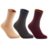 Lian LifeStyle Women's 3 Pairs Cute & Comfortable Wool Crew Socks Size 6-9 HR1612, Color (Beige, DarkGrey, Wine)