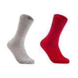 Lian LifeStyle Gorgeous Big Girls Women's 2 Pair Wool Crew Socks Size 6-9 FS03, Color (LightGrey,Red)