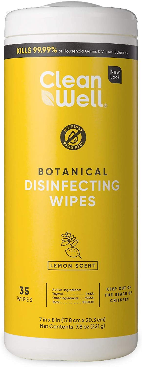 CleanWell Botanical Disinfecting Wipes, Lemon