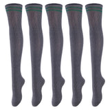 Lovely Annie Women's 5 Pairs Incredible Durable Super Soft Unique Over Knee High Thigh High Cotton Socks Size 6-9 A1023(DarkGrey)