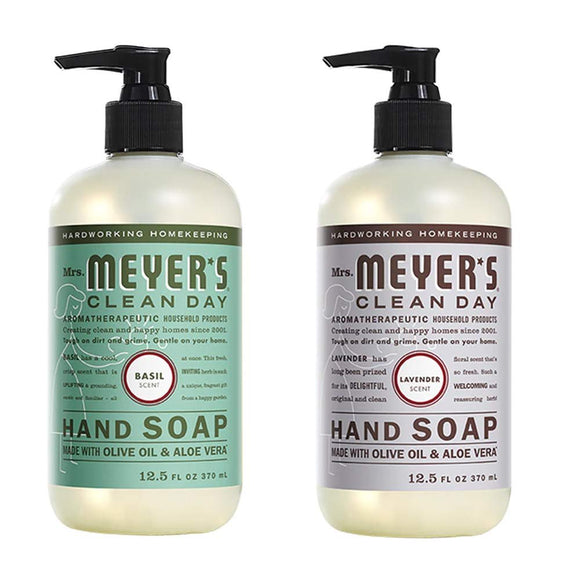 Mrs. Meyers Clean Day Liquid Hand Soap, 1 Pack Basil, 1 Pack Lavendar, 12.5 OZ each