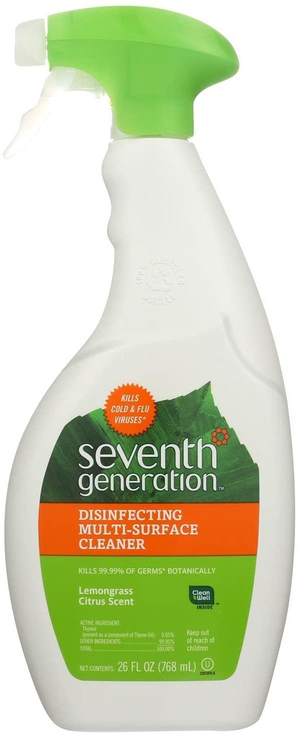 Seventh Generation Disinf Multi-Surface Cleaner, Lemongrass & Thyme, Kills 99.99% Germs, Streak-Free Spray, Pack of 4, 26 Fl OZ Per Pack