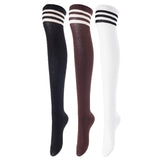 Lovely Annie Big Girl's Women's 3 Pairs Incredible Durable Super Soft Unique Over Knee High Thigh High Cotton Socks Size 6-9 A1022(Blk,Cofe,White)