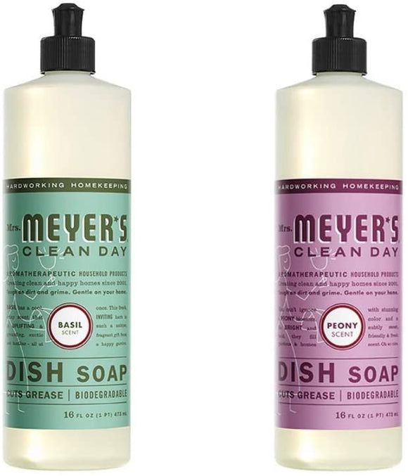 Mrs. Meyers Clean Day Liquid Dish Soap, 1 Pack Basil, 1 Pack Lavender, 16 OZ each