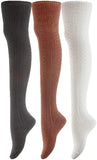 Meso Women's 3 Pairs Awesome Thigh High Cotton Socks, Comfortable, Soft and Super Durable Size 6-9 M1025-03 (Cream, Coffee, Black)