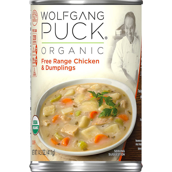 Wolfgang Puck Organic Free Range Chicken & Dumplings Soup, 14.5 oz. Can (Pack of 12)