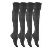 Lian LifeStyle Women's Big Girls' 4 Pairs High Thigh Cotton Socks Size 6-9 L1024