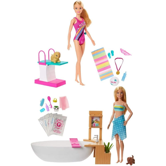 Lian LifeStyle Barbie Bundle, Barbie Dreamhouse Adventures Swim 'n Dive Doll + Barbie Fizzy Bath Doll & Playset with Blonde Doll. 2 Packs